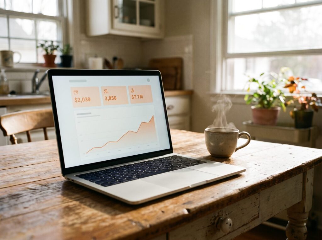 A monthly report on screen showing calls, enquiries and search visibility in plain language.