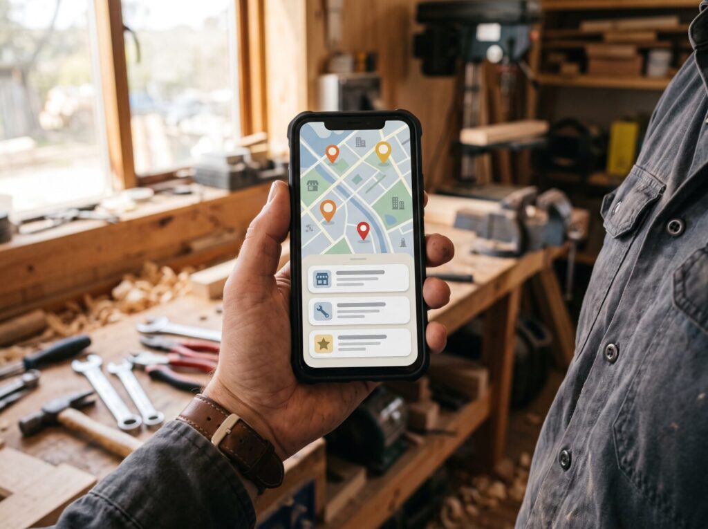 A completed Google Business Profile viewed on a phone, showing photos, services and reviews.